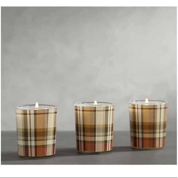 Pottery Barn Autumn Lodge plaid votive candles set